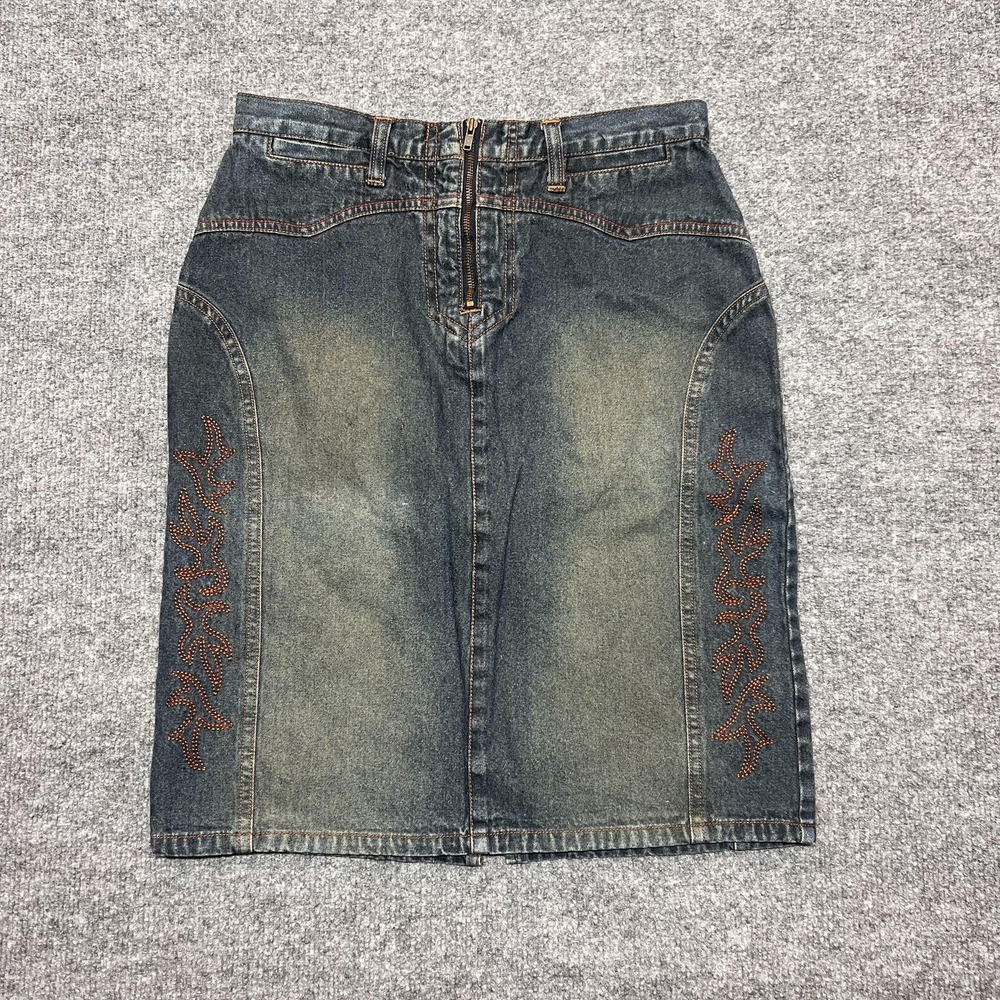 Y2K Mary-Kate And Ashley Skirt Size 14 Blue Denim Knee Length Studded Zip Front